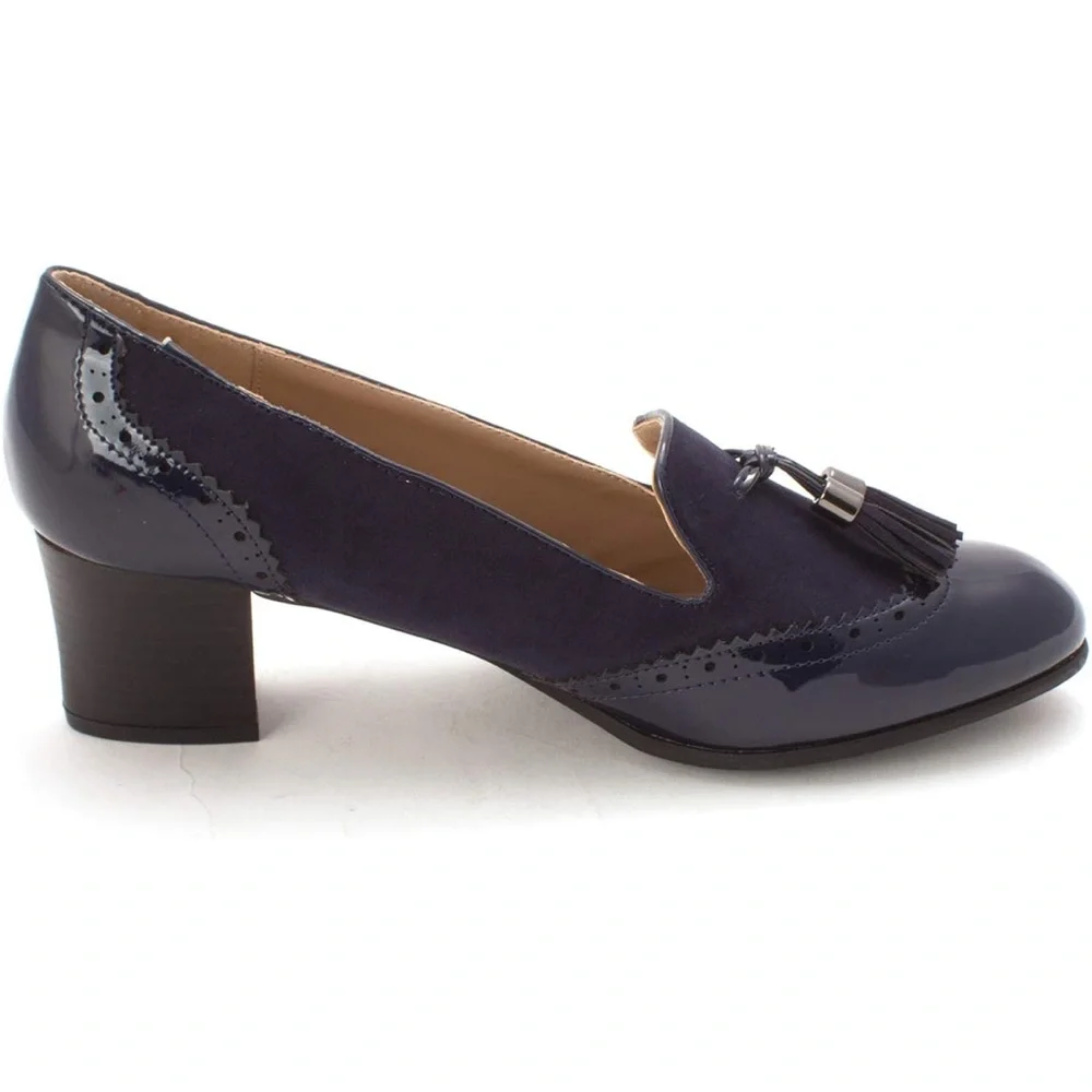Karen Scott Navy Terrie Tassel Heeled Loafers Sz 9.5